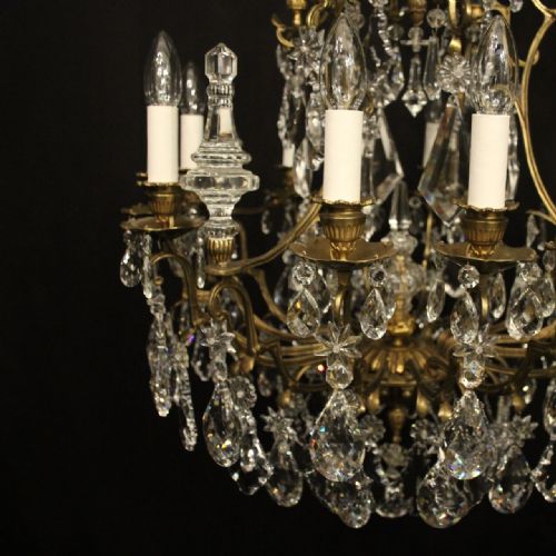FRENCH GILDED BRONZE CRYSTAL 12 LIGHT ANTIQUE CHANDELIER - ADDITIONAL PHOTO 6