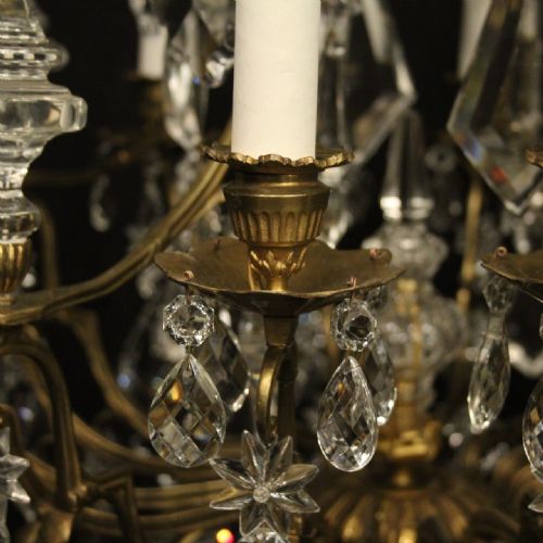 FRENCH GILDED BRONZE CRYSTAL 12 LIGHT ANTIQUE CHANDELIER - ADDITIONAL PHOTO 7