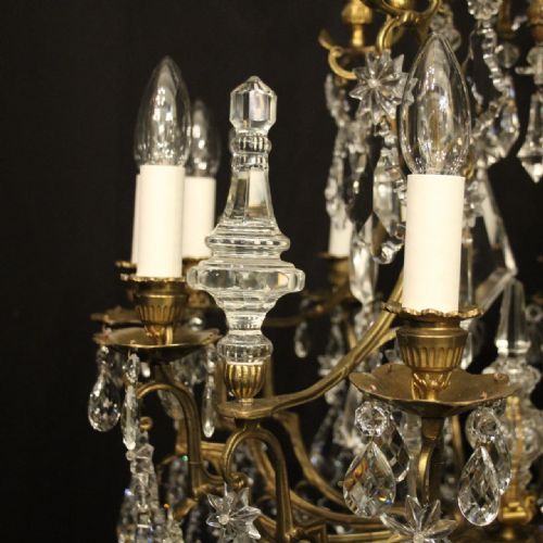 FRENCH GILDED BRONZE CRYSTAL 12 LIGHT ANTIQUE CHANDELIER - ADDITIONAL PHOTO 9