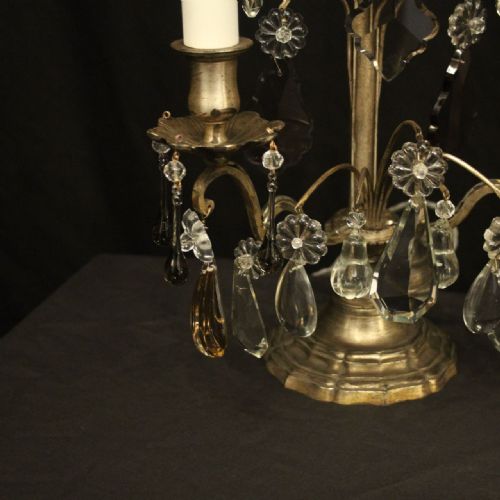 FRENCH PAIR OF SILVERED TWIN LIGHT ANTIQUE CANDELABRA - ADDITIONAL PHOTO 4