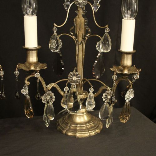 FRENCH PAIR OF SILVERED TWIN LIGHT ANTIQUE CANDELABRA - ADDITIONAL PHOTO 5