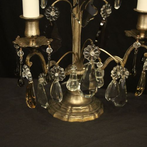 FRENCH PAIR OF SILVERED TWIN LIGHT ANTIQUE CANDELABRA - ADDITIONAL PHOTO 6