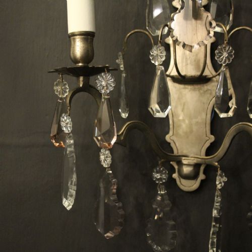 FRENCH SILVER GILDED CRYSTAL TWIN ARM ANTIQUE WALL LIGHTS - ADDITIONAL PHOTO 5