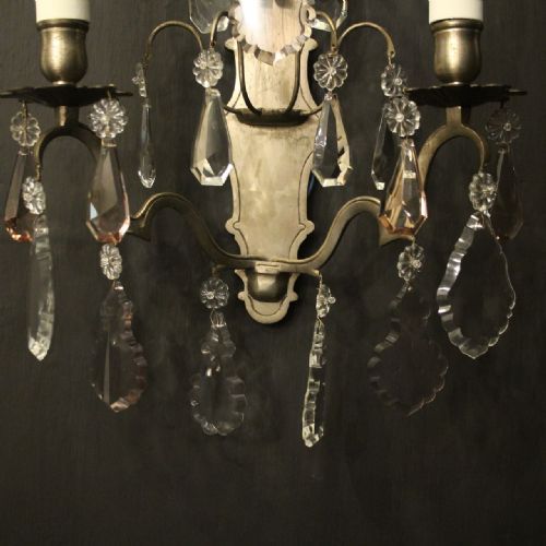 FRENCH SILVER GILDED CRYSTAL TWIN ARM ANTIQUE WALL LIGHTS - ADDITIONAL PHOTO 6