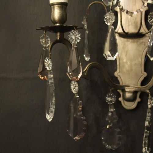 FRENCH SILVER GILDED CRYSTAL TWIN ARM ANTIQUE WALL LIGHTS - ADDITIONAL PHOTO 7