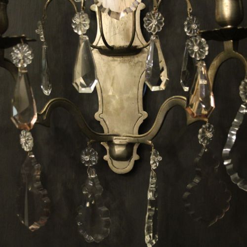 FRENCH SILVER GILDED CRYSTAL TWIN ARM ANTIQUE WALL LIGHTS - ADDITIONAL PHOTO 8