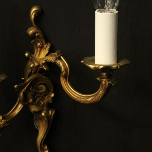 FRENCH PAIR OF GILDED BRONZE ANTIQUE WALL LIGHTS - ADDITIONAL PHOTO 7