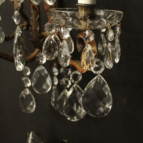FRENCH SET OF 4 GILDED CRYSTAL TRIPLE ARM ANTIQUE WALL LIGHTS - ADDITIONAL PHOTO 4