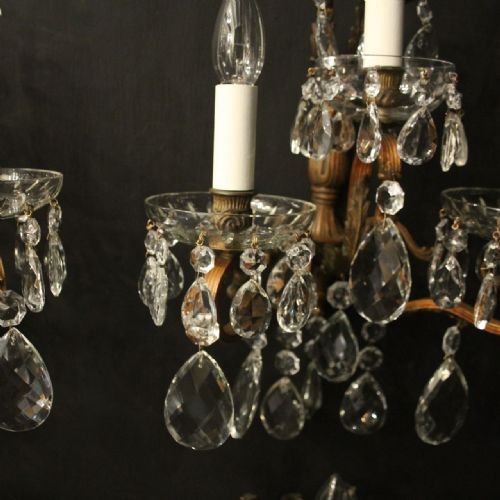 FRENCH SET OF 4 GILDED CRYSTAL TRIPLE ARM ANTIQUE WALL LIGHTS - ADDITIONAL PHOTO 5