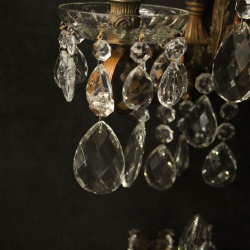 FRENCH SET OF 4 GILDED CRYSTAL TRIPLE ARM ANTIQUE WALL LIGHTS - ADDITIONAL PHOTO 6