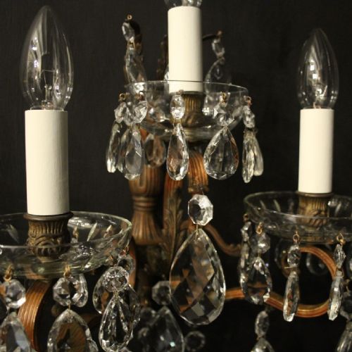 FRENCH SET OF 4 GILDED CRYSTAL TRIPLE ARM ANTIQUE WALL LIGHTS - ADDITIONAL PHOTO 7