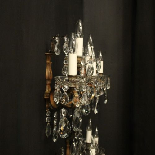 FRENCH SET OF 4 GILDED CRYSTAL TRIPLE ARM ANTIQUE WALL LIGHTS - ADDITIONAL PHOTO 8