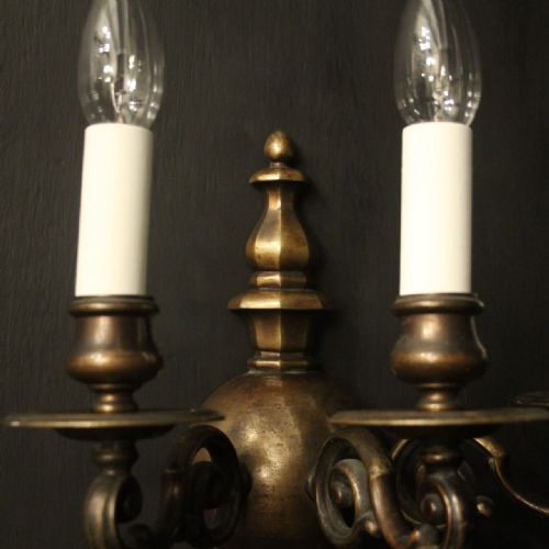 ENGLISH PAIR OF BRONZE TRIPLE ARM ANTIQUE WALL LIGHTS - ADDITIONAL PHOTO 2