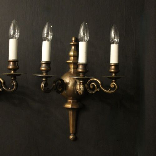 ENGLISH PAIR OF BRONZE TRIPLE ARM ANTIQUE WALL LIGHTS - ADDITIONAL PHOTO 3