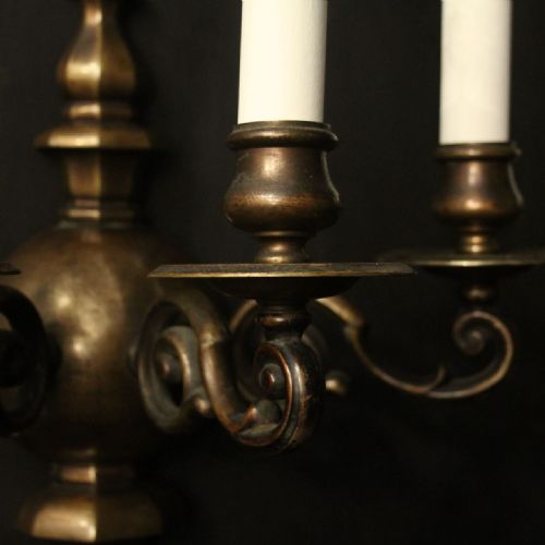 ENGLISH PAIR OF BRONZE TRIPLE ARM ANTIQUE WALL LIGHTS - ADDITIONAL PHOTO 6