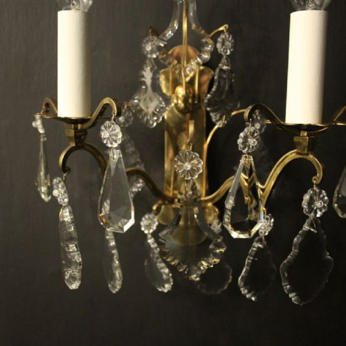FRENCH GILDED CRYSTAL TWIN ARM WALL LIGHTS - ADDITIONAL PHOTO 1