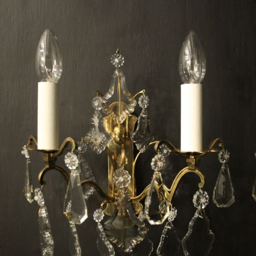 FRENCH GILDED CRYSTAL TWIN ARM WALL LIGHTS - ADDITIONAL PHOTO 2