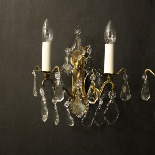 FRENCH GILDED CRYSTAL TWIN ARM WALL LIGHTS - ADDITIONAL PHOTO 3