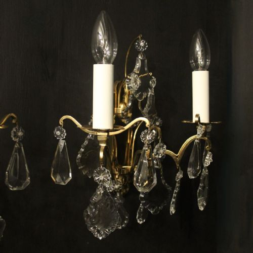 FRENCH GILDED CRYSTAL TWIN ARM WALL LIGHTS - ADDITIONAL PHOTO 8