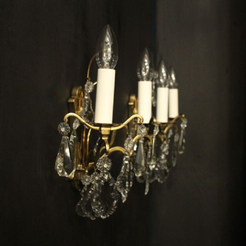 FRENCH GILDED CRYSTAL TWIN ARM WALL LIGHTS - ADDITIONAL PHOTO 9