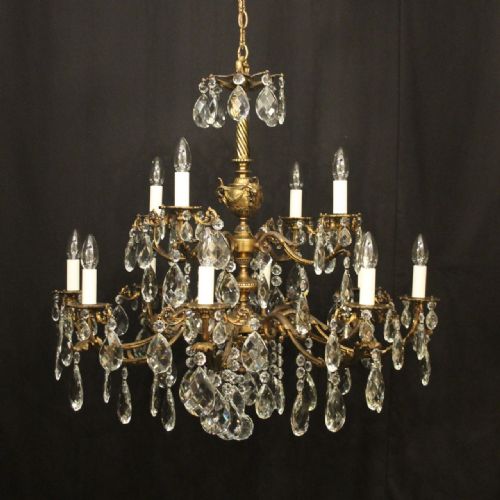 french 12 light gilded bronze crystal antique chandelier - CATEGORY: ANTIQUE LIGHTING - DATED 1920