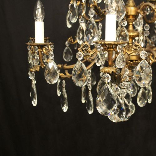 FRENCH 12 LIGHT GILDED BRONZE CRYSTAL ANTIQUE CHANDELIER - ADDITIONAL PHOTO 1