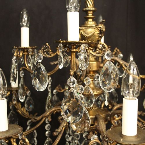 FRENCH 12 LIGHT GILDED BRONZE CRYSTAL ANTIQUE CHANDELIER - ADDITIONAL PHOTO 3