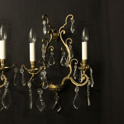 FRENCH GILDED CRYSTAL TWIN ARM ANTIQUE WALL LIGHTS - ADDITIONAL PHOTO 1