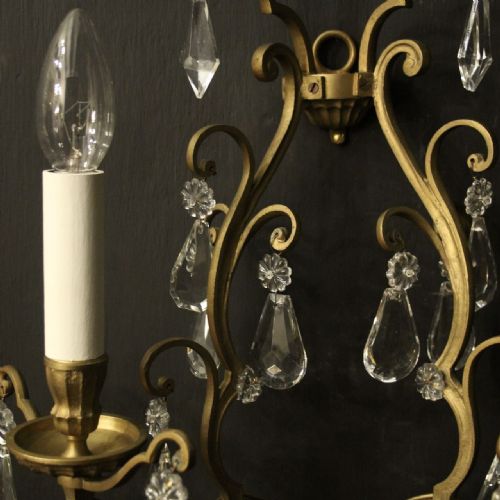 FRENCH GILDED CRYSTAL TWIN ARM ANTIQUE WALL LIGHTS - ADDITIONAL PHOTO 2