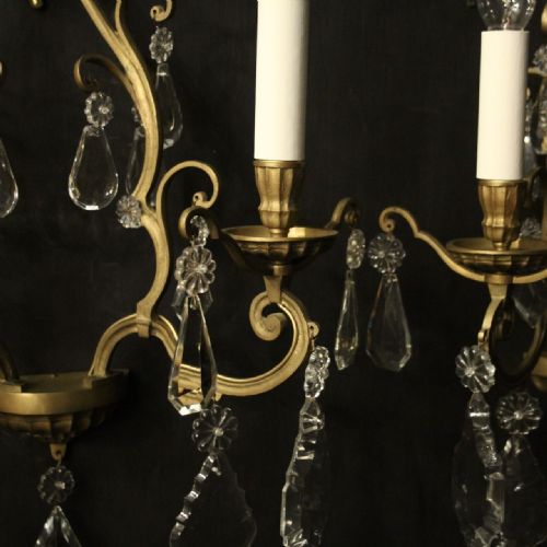 FRENCH GILDED CRYSTAL TWIN ARM ANTIQUE WALL LIGHTS - ADDITIONAL PHOTO 3