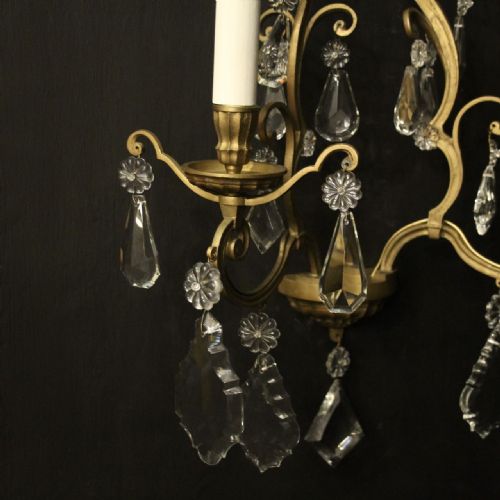 FRENCH GILDED CRYSTAL TWIN ARM ANTIQUE WALL LIGHTS - ADDITIONAL PHOTO 5