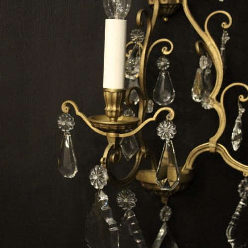 FRENCH GILDED CRYSTAL TWIN ARM ANTIQUE WALL LIGHTS - ADDITIONAL PHOTO 6