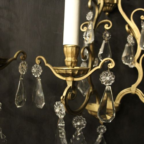 FRENCH GILDED CRYSTAL TWIN ARM ANTIQUE WALL LIGHTS - ADDITIONAL PHOTO 7