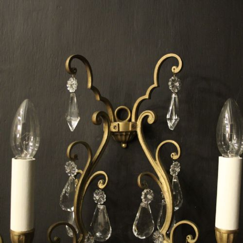 FRENCH GILDED CRYSTAL TWIN ARM ANTIQUE WALL LIGHTS - ADDITIONAL PHOTO 8