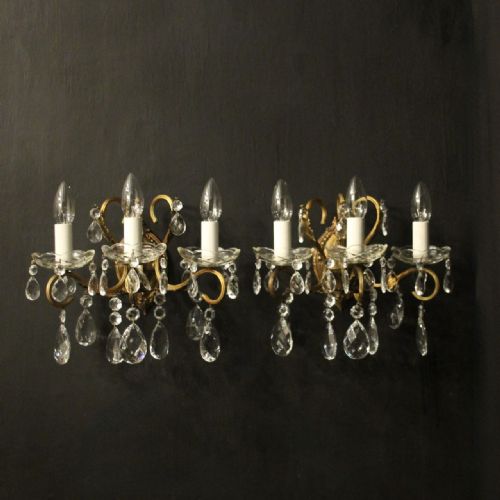 french pair of gilded triple arm wall lights - CATEGORY: ANTIQUE LIGHTING - DATED 1930