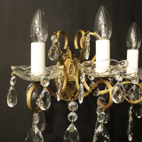 FRENCH PAIR OF GILDED TRIPLE ARM WALL LIGHTS - ADDITIONAL PHOTO 1