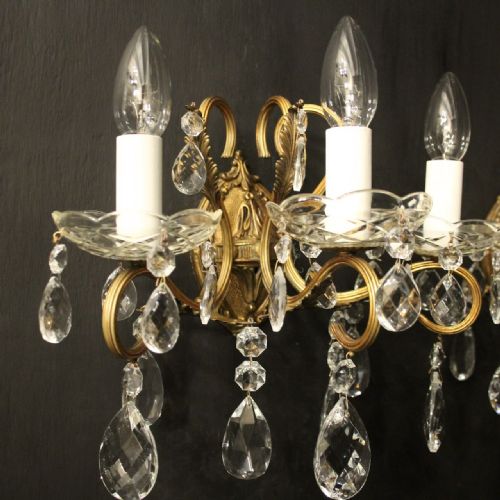 FRENCH PAIR OF GILDED TRIPLE ARM WALL LIGHTS - ADDITIONAL PHOTO 2