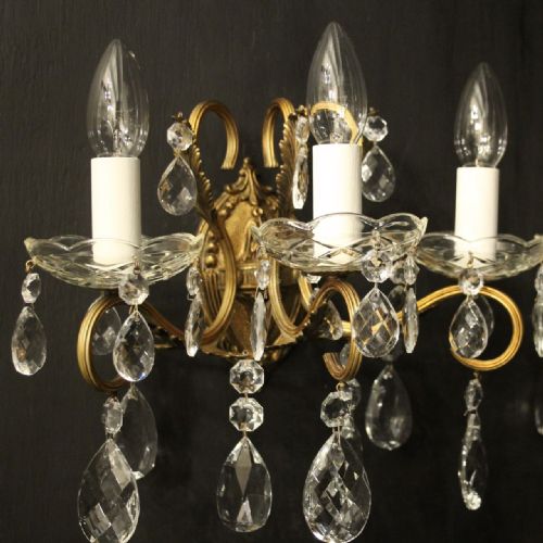 FRENCH PAIR OF GILDED TRIPLE ARM WALL LIGHTS - ADDITIONAL PHOTO 4