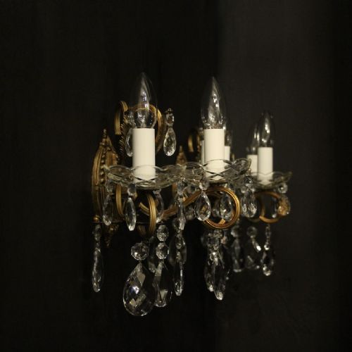 FRENCH PAIR OF GILDED TRIPLE ARM WALL LIGHTS - ADDITIONAL PHOTO 9