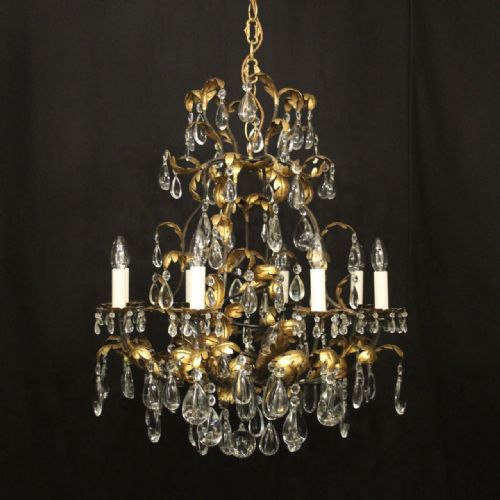 Italian Florentine Gilded Crystal 11 Light Antique Chandelier