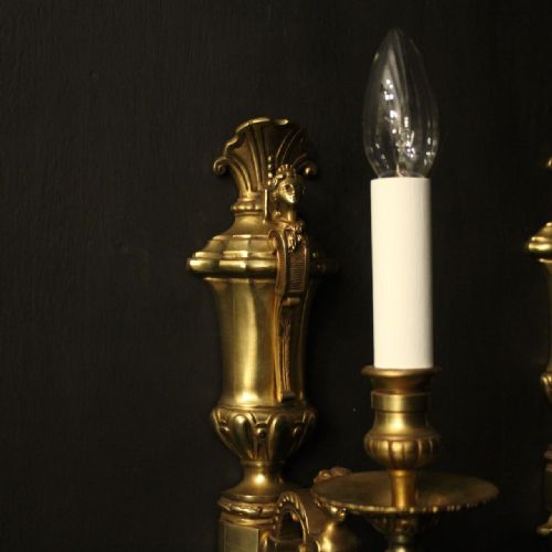 FRENCH PAIR GILDED BRONZE SINGLE WALL LIGHTS - ADDITIONAL PHOTO 2
