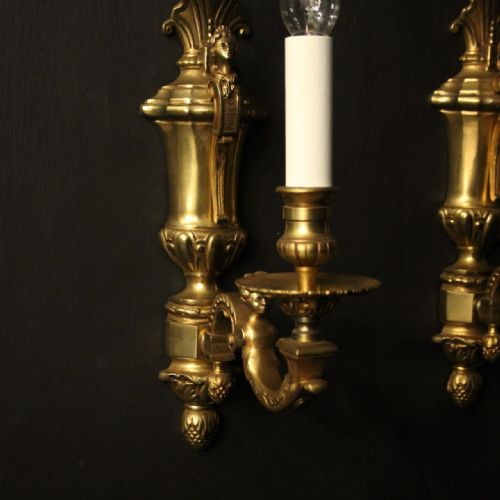 FRENCH PAIR GILDED BRONZE SINGLE WALL LIGHTS - ADDITIONAL PHOTO 3