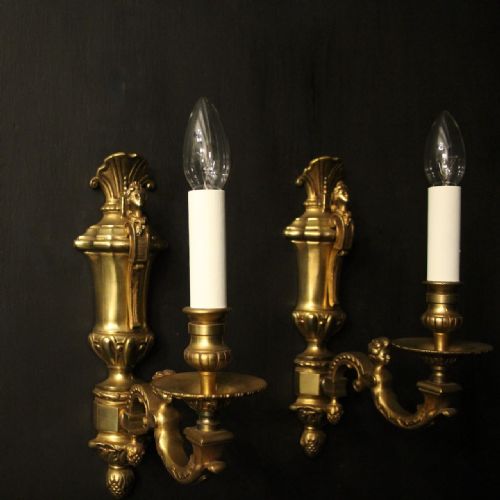FRENCH PAIR GILDED BRONZE SINGLE WALL LIGHTS - ADDITIONAL PHOTO 4