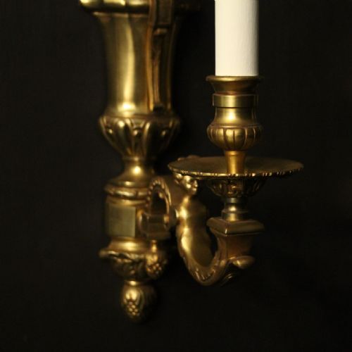 FRENCH PAIR GILDED BRONZE SINGLE WALL LIGHTS - ADDITIONAL PHOTO 5