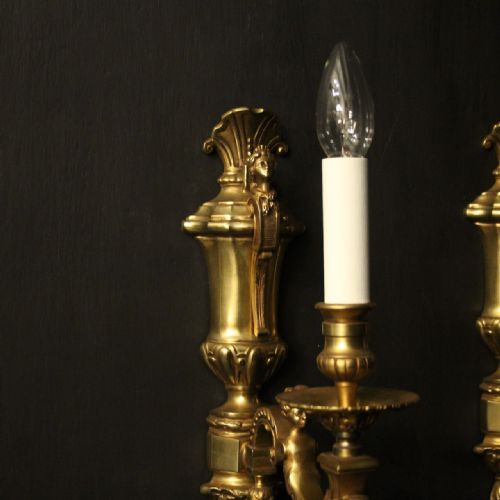 FRENCH PAIR GILDED BRONZE SINGLE WALL LIGHTS - ADDITIONAL PHOTO 6
