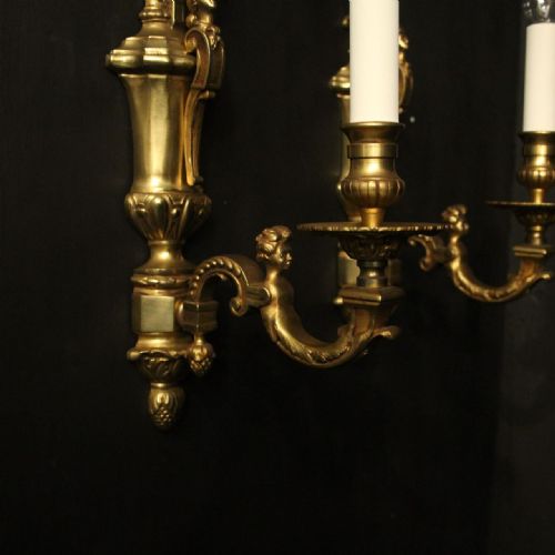 FRENCH PAIR GILDED BRONZE SINGLE WALL LIGHTS - ADDITIONAL PHOTO 7