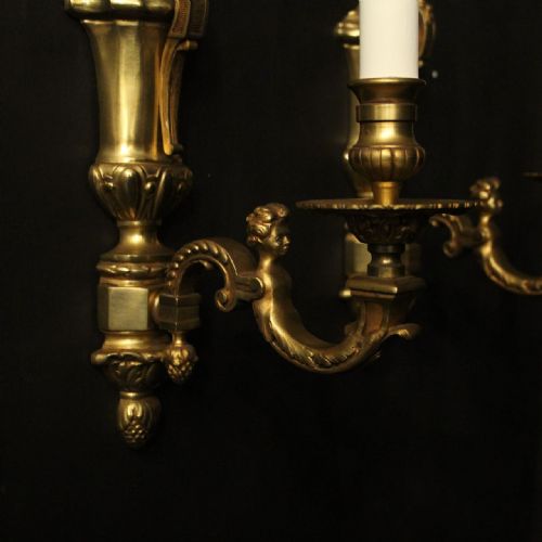FRENCH PAIR GILDED BRONZE SINGLE WALL LIGHTS - ADDITIONAL PHOTO 8