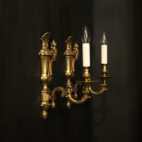 FRENCH PAIR GILDED BRONZE SINGLE WALL LIGHTS - ADDITIONAL PHOTO 9