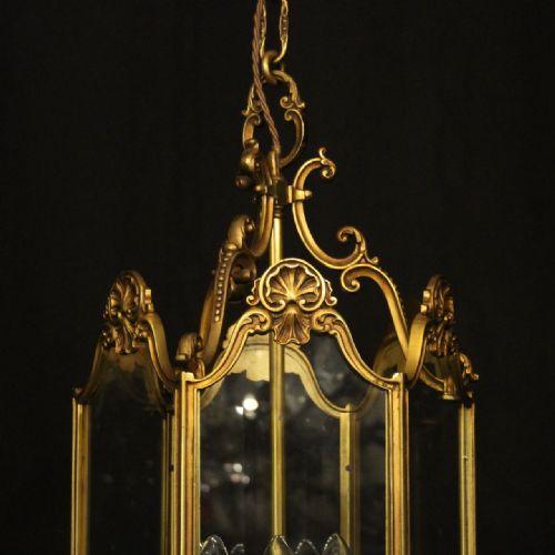 FRENCH GILDED BRONZE TRIPLE LIGHT ANTIQUE HALL LANTERN - ADDITIONAL PHOTO 8