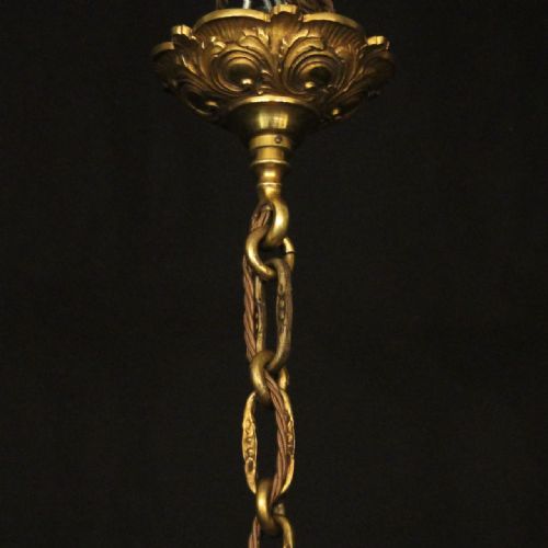 FRENCH GILDED BRONZE TRIPLE LIGHT ANTIQUE HALL LANTERN - ADDITIONAL PHOTO 9